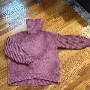 Women's Ribbed, Tunic Length Turtleneck Sweater - Pink/purple